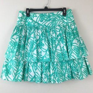 Milly Green White Leaf Printed Full Tier Skirt 10